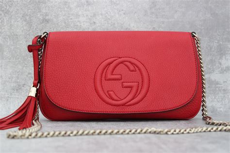 gucci soho leather chain shoulder handbag red|Gucci soho chain tote review.